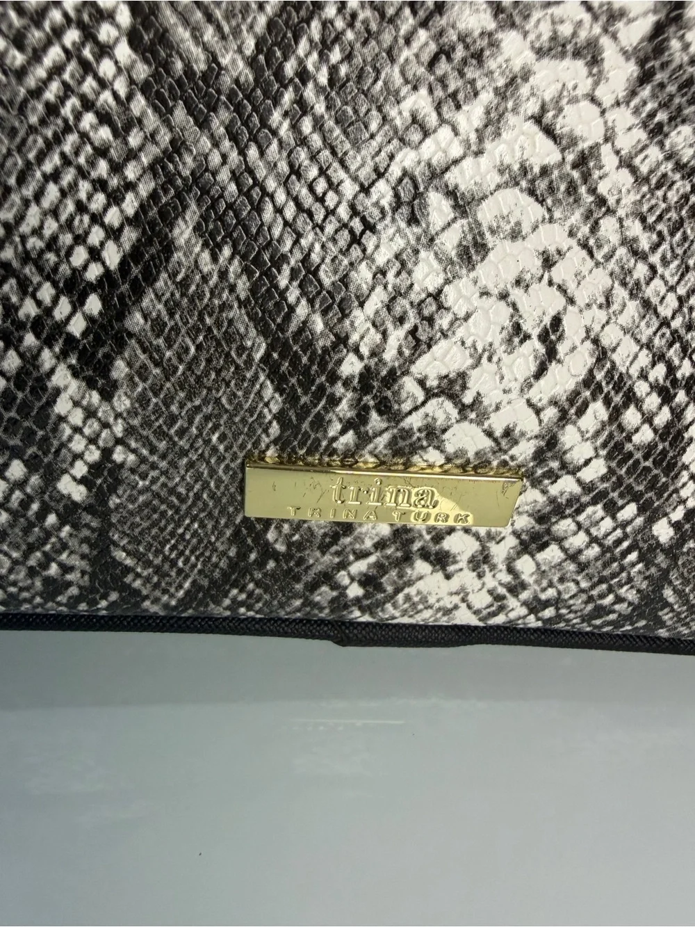 Trina Turk Black and Cream Snake-Print Cosmetic Case with Gold Zip